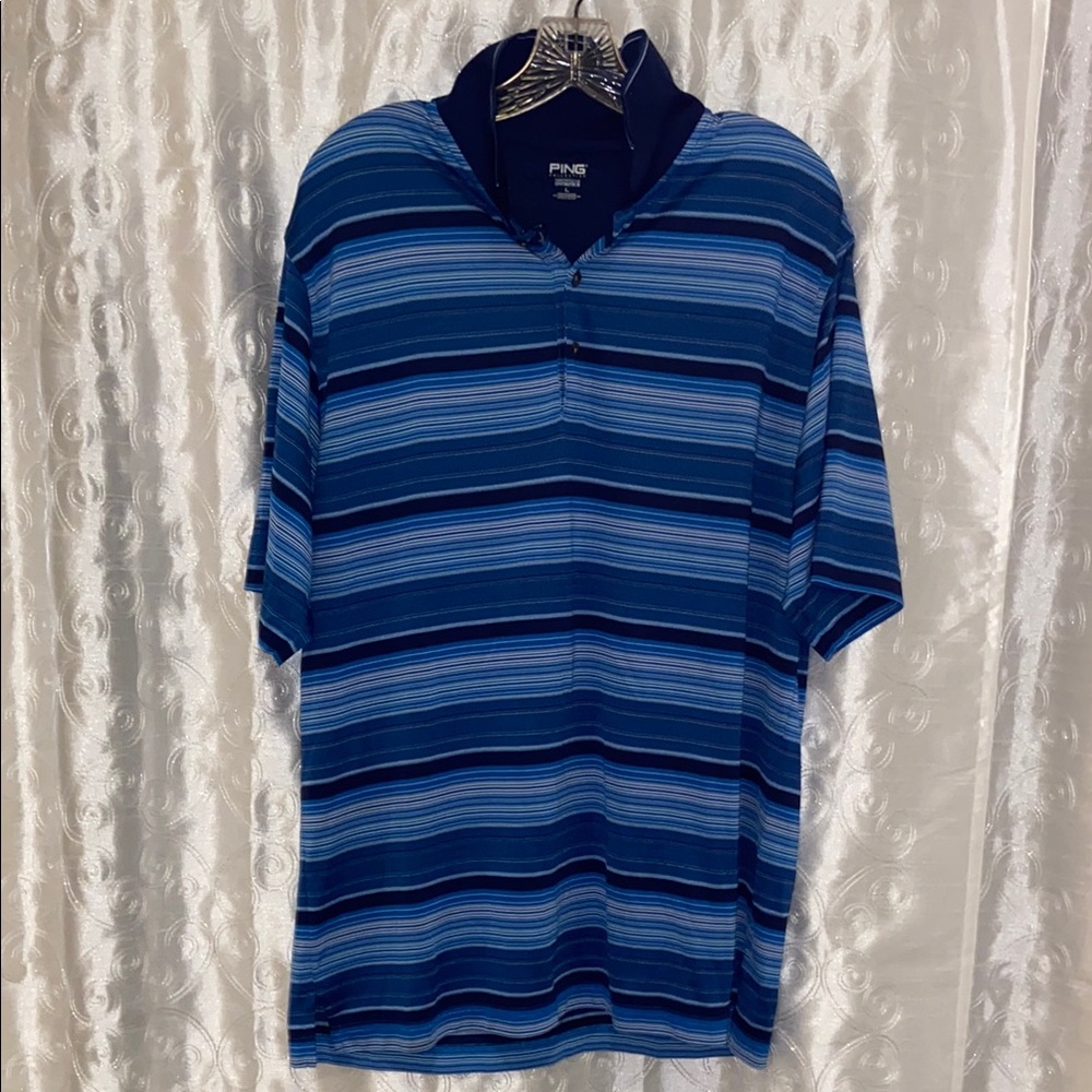 Ping Blue Polo Shirt with Sporty Stripes Men’s Size Large 🔥 B1